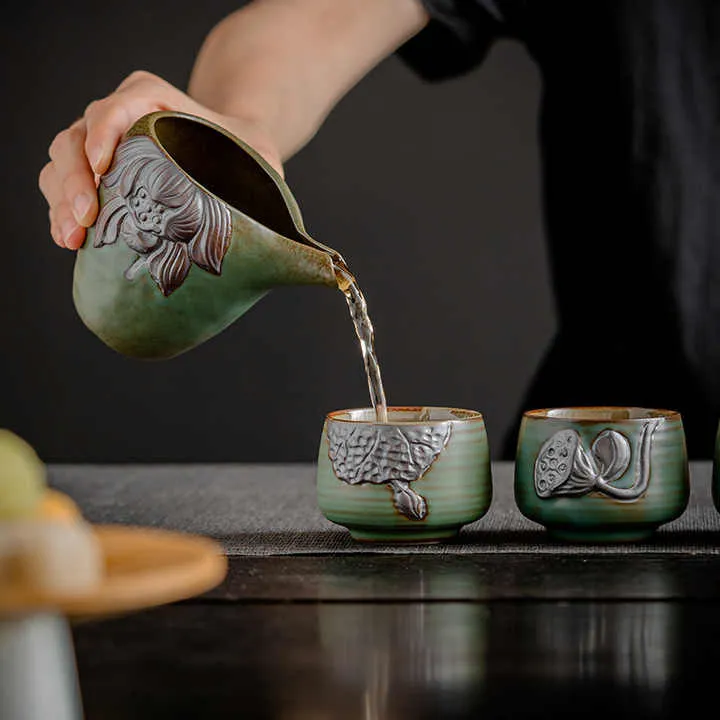 طقم إبريق شاي من الفخار بتصميم ريترو كونغ فو ,Retro Kung Fu Design Pottery Teapot Set