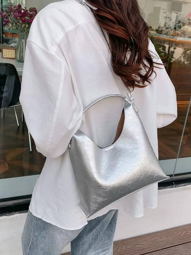 2 Pcs Slouchy PU Leather Crescent Hobo Bags Women Trendy Crossbody Purse Satchels Shoulder Bag Top-handle Mini Tote Handbag