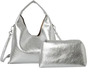 2 Pcs Slouchy PU Leather Crescent Hobo Bags Women Trendy Crossbody Purse Satchels Shoulder Bag Top-handle Mini Tote Handbag