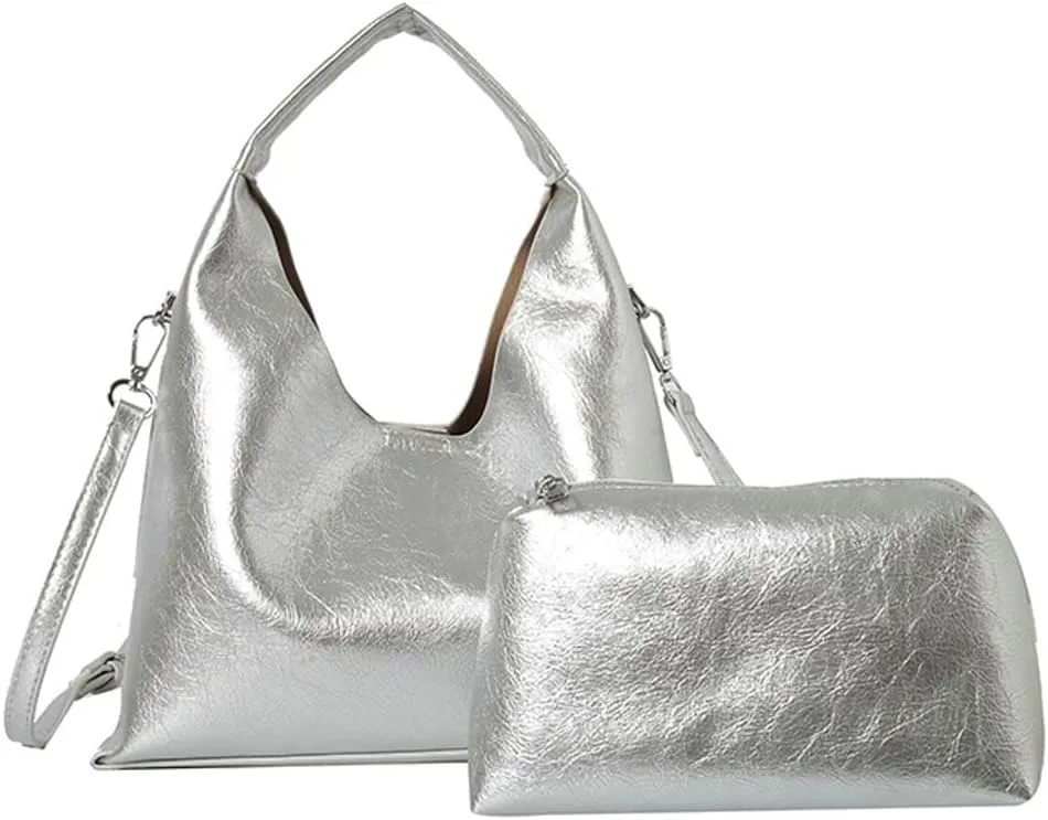2 Pcs Slouchy PU Leather Crescent Hobo Bags Women Trendy Crossbody Purse Satchels Shoulder Bag Top-handle Mini Tote Handbag