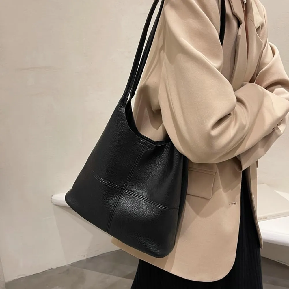 2 Pcs Slouchy PU Leather Hobo Bags Women Trendy Shoulder Bag Crescent Crossbody Purse Cute Top-handle Satchels Tote Handbag