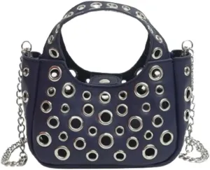 2 Pcs Y2k 90s Crescent Hobo Bags Women Trendy Studded PU Leather Shoulder Satchels Crossbody Purse Punk Underarm Tote Handbag