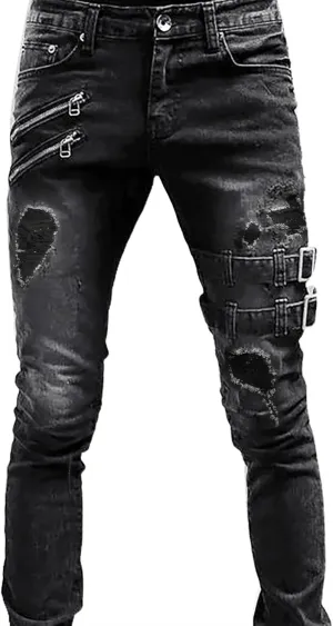 2023 Mens Stacked Jeans Slim Fit Ripped Skinny Stretch Jeans Distressed Straight Fit Denim Pants Hip Hop Trousers Streetwear