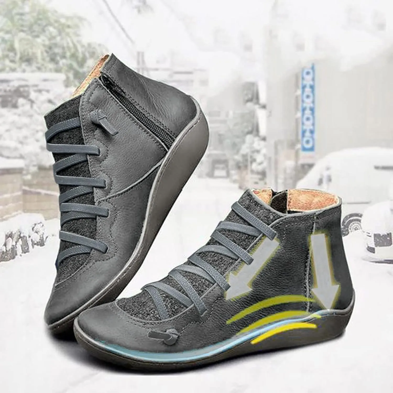 2024 Ankle Boots for Women Side Zip Flat Booties Lace Up Flat Heel Ankle Booties Arch Support Boots for Ladies