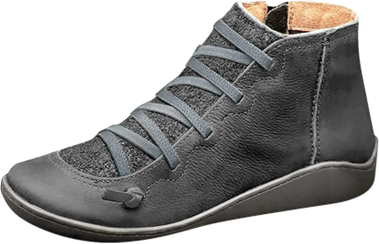 2024 Ankle Boots for Women Side Zip Flat Booties Lace Up Flat Heel Ankle Booties Arch Support Boots for Ladies