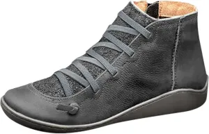 2024 Ankle Boots for Women Side Zip Flat Booties Lace Up Flat Heel Ankle Booties Arch Support Boots for Ladies