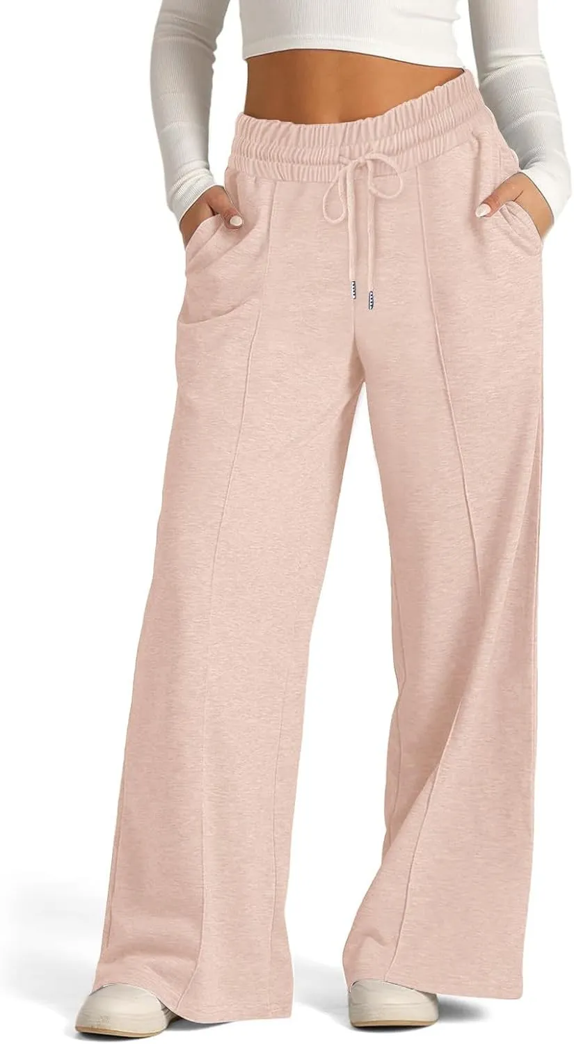2024 Causal Women's Wide Leg Yoga Pants High Waisted Drawstring Elastic Loose Sweatpants Joggers Pant with Pockets