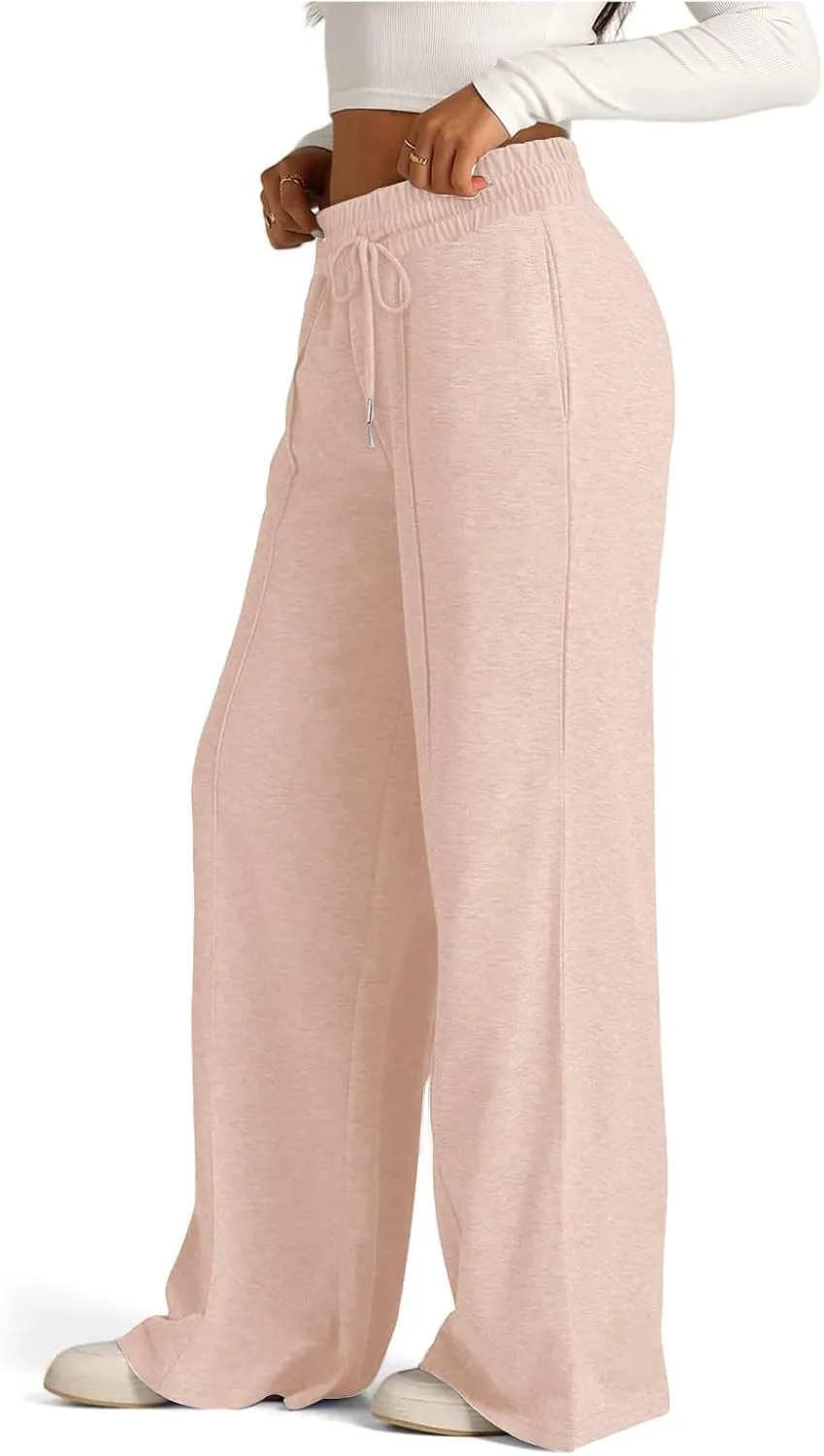 2024 Causal Women's Wide Leg Yoga Pants High Waisted Drawstring Elastic Loose Sweatpants Joggers Pant with Pockets