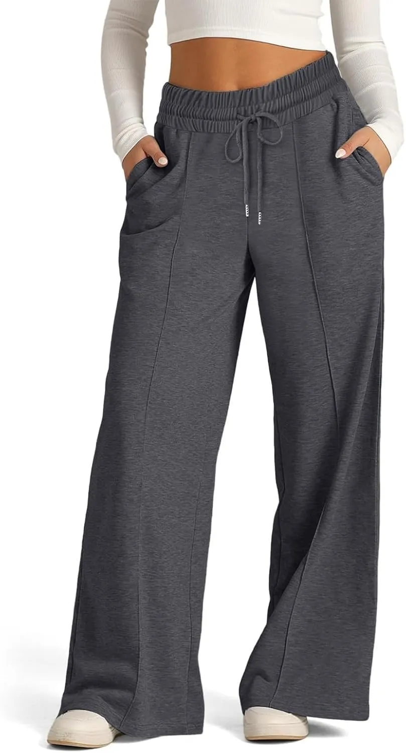 2024 Causal Women's Wide Leg Yoga Pants High Waisted Drawstring Elastic Loose Sweatpants Joggers Pant with Pockets