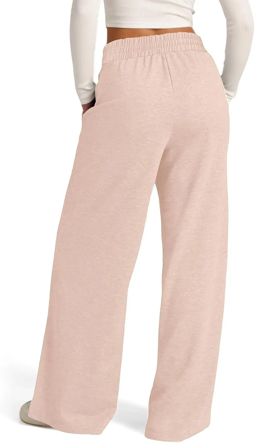 2024 Causal Women's Wide Leg Yoga Pants High Waisted Drawstring Elastic Loose Sweatpants Joggers Pant with Pockets