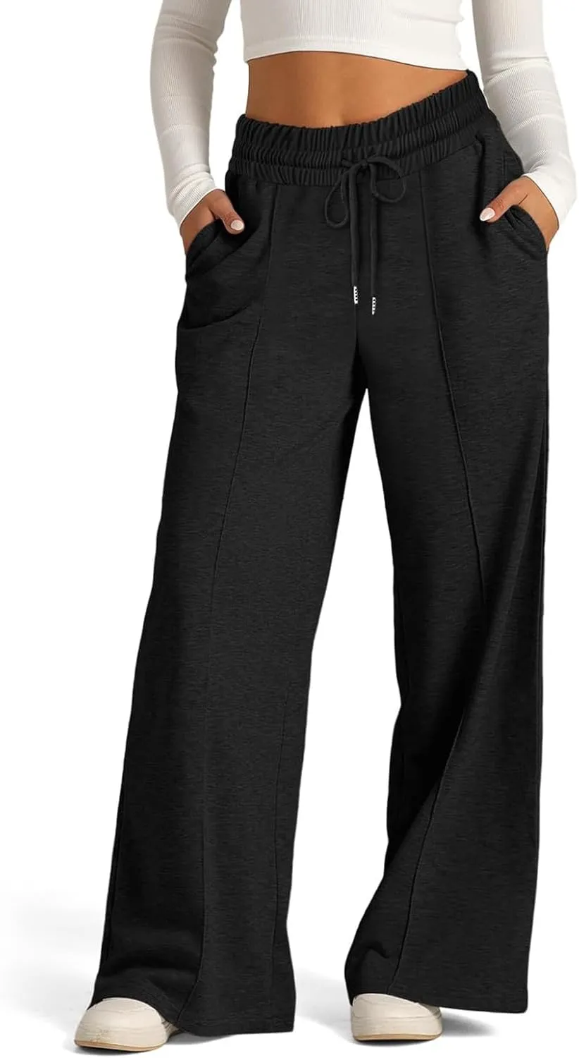 2024 Causal Women's Wide Leg Yoga Pants High Waisted Drawstring Elastic Loose Sweatpants Joggers Pant with Pockets