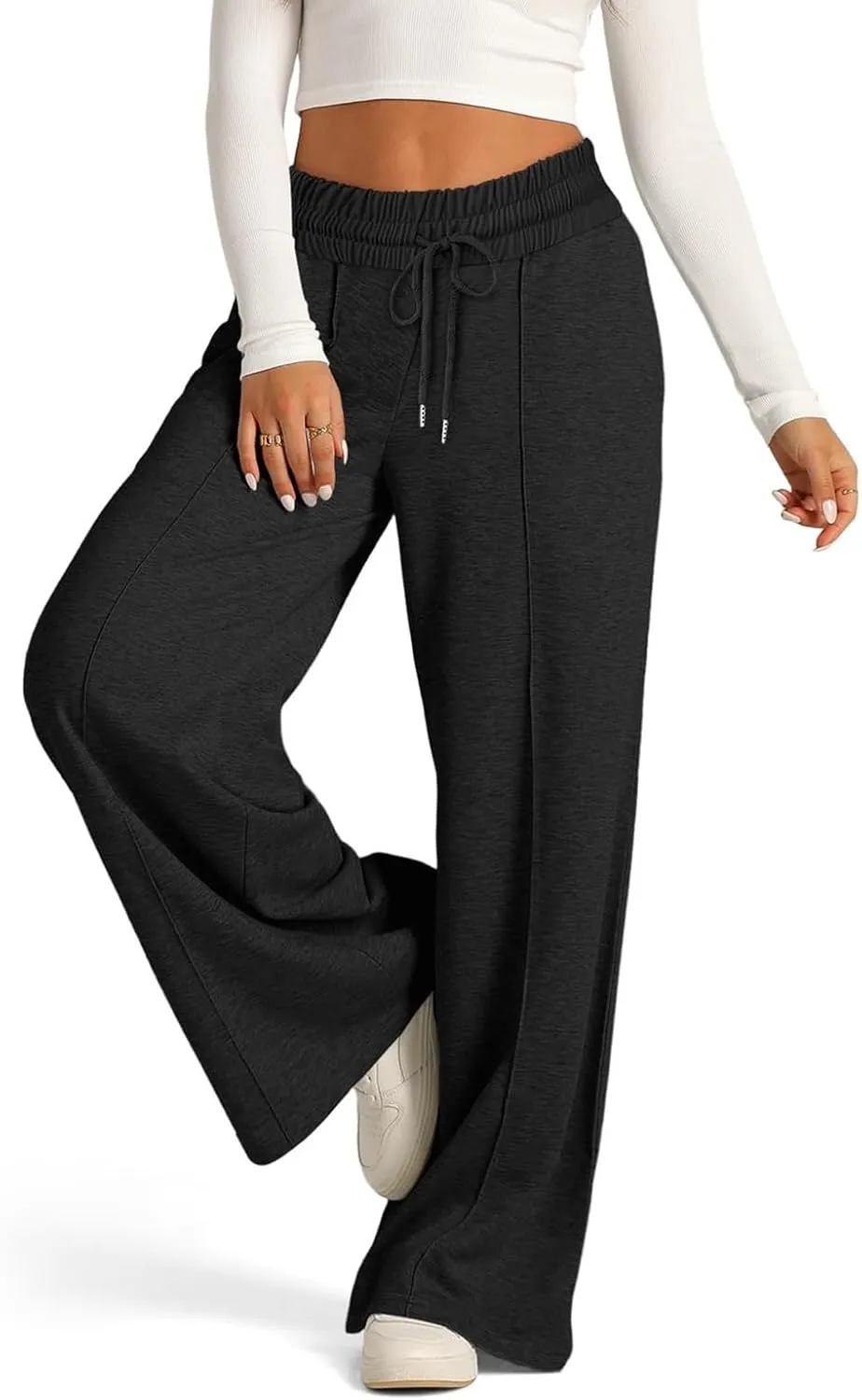 2024 Causal Women's Wide Leg Yoga Pants High Waisted Drawstring Elastic Loose Sweatpants Joggers Pant with Pockets