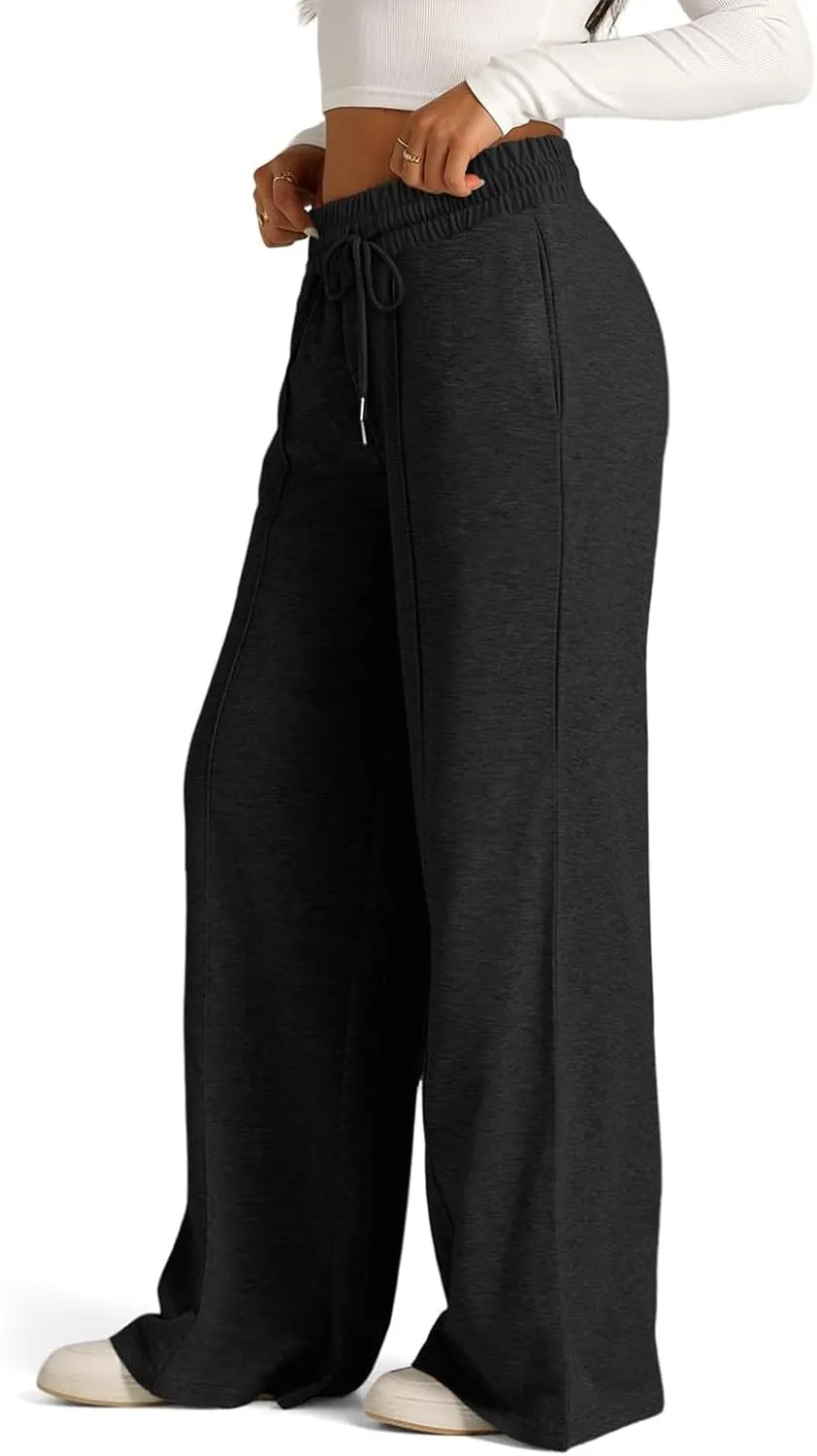 2024 Causal Women's Wide Leg Yoga Pants High Waisted Drawstring Elastic Loose Sweatpants Joggers Pant with Pockets