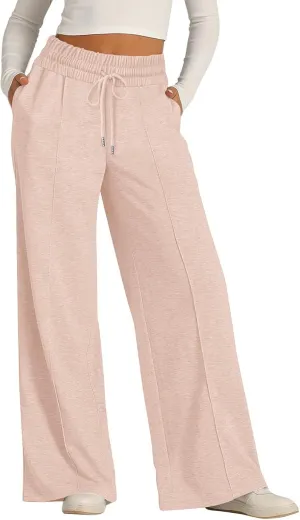 2024 Causal Women's Wide Leg Yoga Pants High Waisted Drawstring Elastic Loose Sweatpants Joggers Pant with Pockets