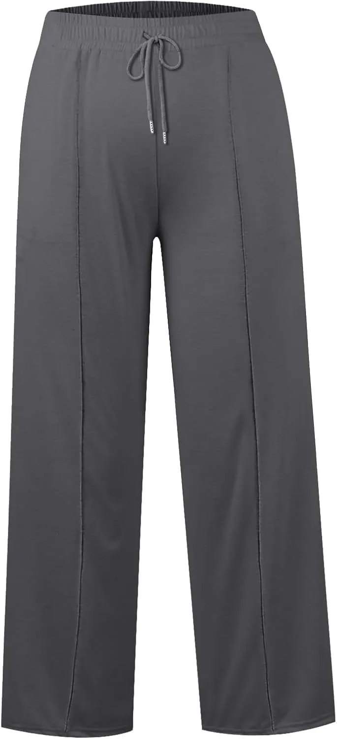 2024 Causal Women's Wide Leg Yoga Pants High Waisted Drawstring Elastic Loose Sweatpants Joggers Pant with Pockets