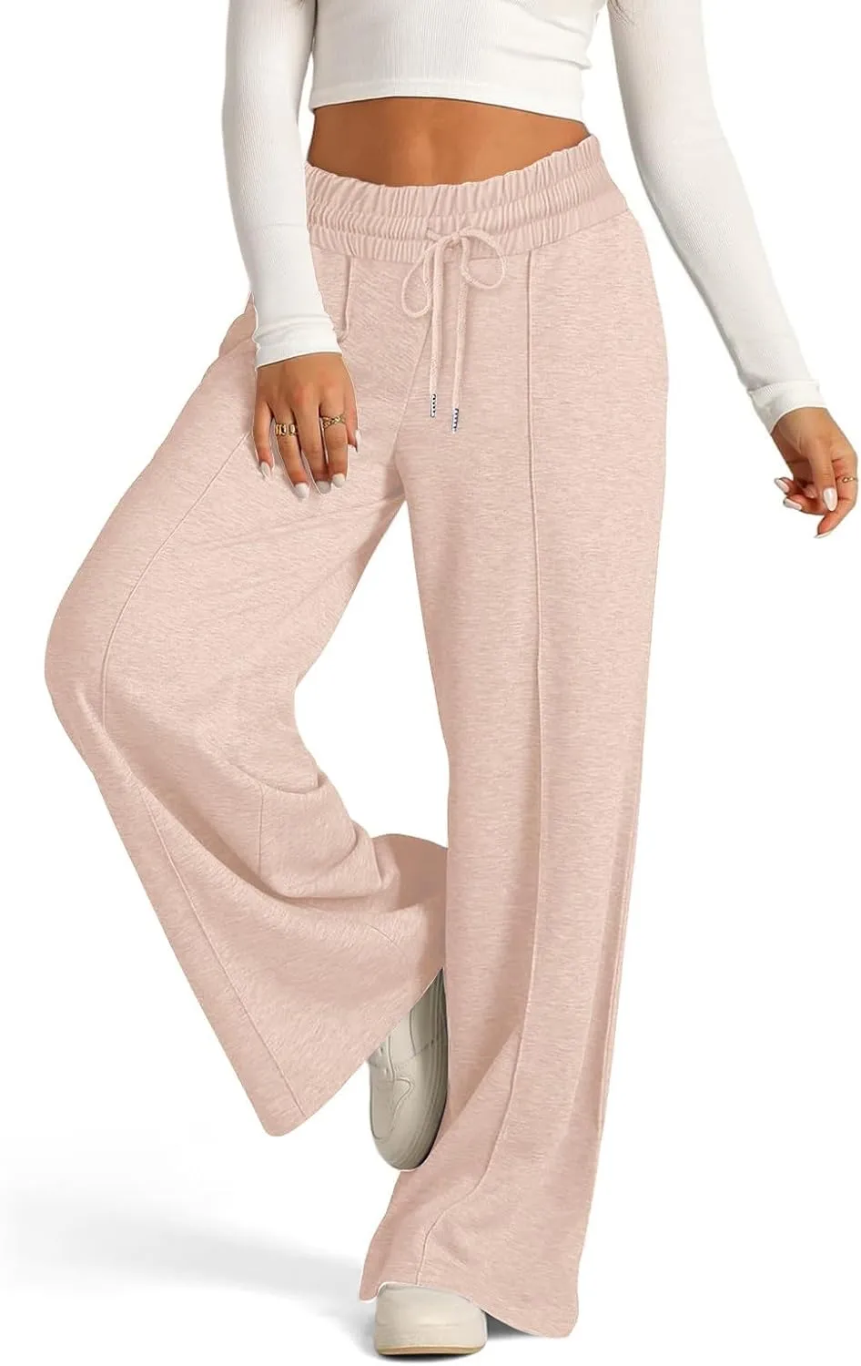 2024 Causal Women's Wide Leg Yoga Pants High Waisted Drawstring Elastic Loose Sweatpants Joggers Pant with Pockets