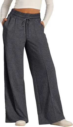 2024 Causal Women's Wide Leg Yoga Pants High Waisted Drawstring Elastic Loose Sweatpants Joggers Pant with Pockets