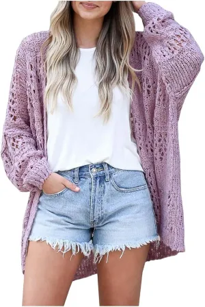 2024 Summer Crochet Cardigan Sweater Long Sleeve Boho Oversized Open Front Outwear Cotton Emporium Cardigan
