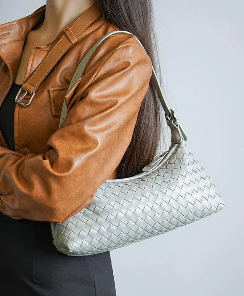 2025 Woven Shoulder Bag Purse for Women Vegan Leather Woven Tote Handbag Braided Crossbody Underarm Bag Soft Purses Satchels