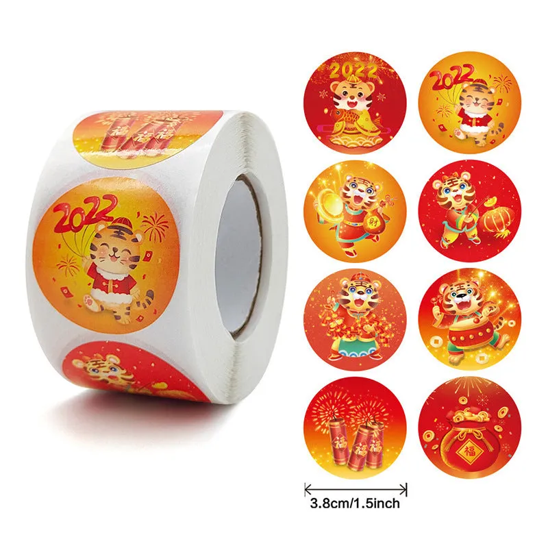 2x500pcs Christmas Xmas New Year Tiger Fu Character Candy Gift Decorative Sticker Label tape