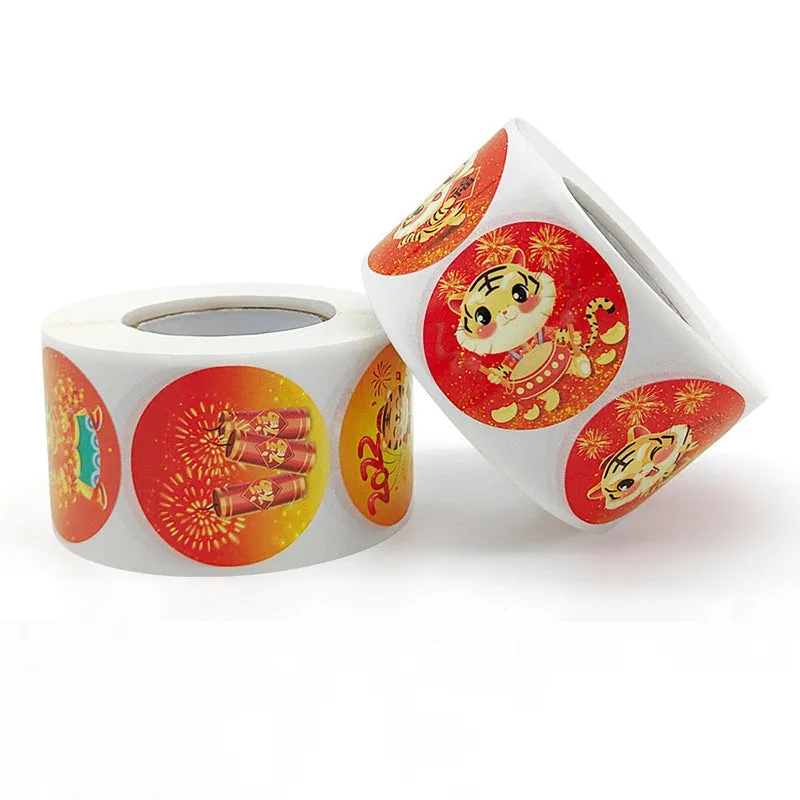 2x500pcs Christmas Xmas New Year Tiger Fu Character Candy Gift Decorative Sticker Label tape