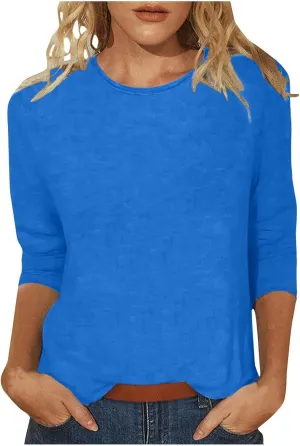 3/4 Length Sleeve Shirts for Women 2024 Casual Summer Blouses Three Quarter Length Crewneck Cute Tops Loose Pullover