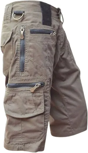 3/4 Outdoor Hiking Long Shorts for Men Zipper Pocket Casual Cargo Capris Pants Below Knee Casual Tactical Work Shorts