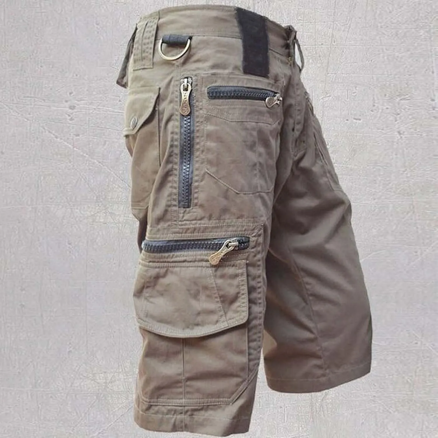 3/4 Outdoor Hiking Long Shorts for Men Zipper Pocket Casual Cargo Capris Pants Below Knee Casual Tactical Work Shorts