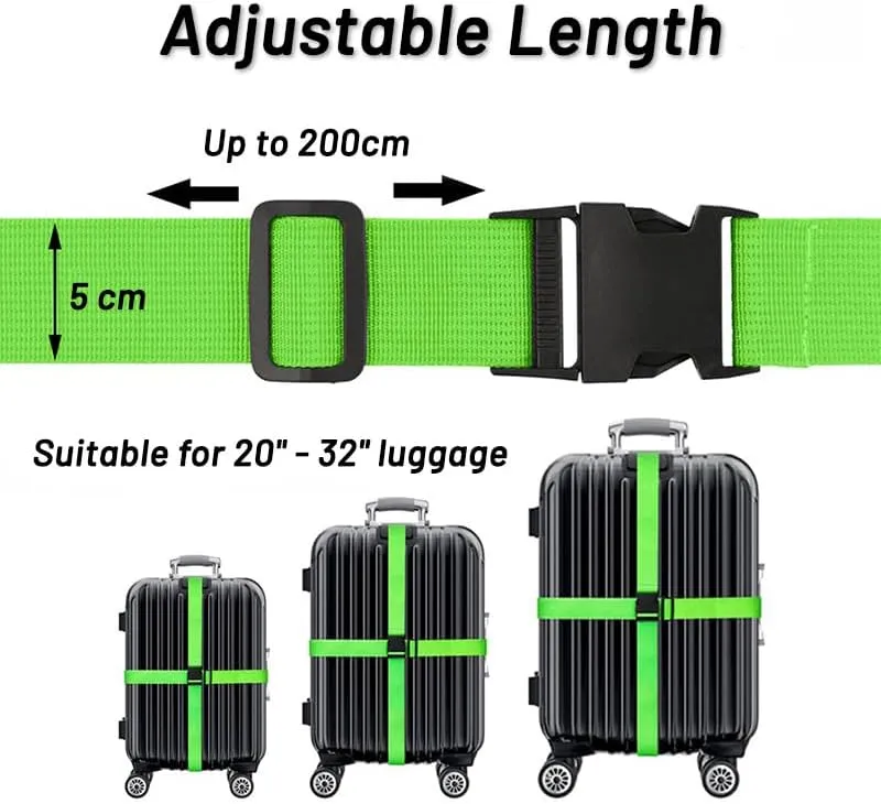 4 Pack Luggage Straps 79" Long Belts Keep Suitcase Secure While Traveling - TSA Approved Add a Bag Premium Travel Accessories for Travel Bag Closure Suitcase Belts (Black x 4)