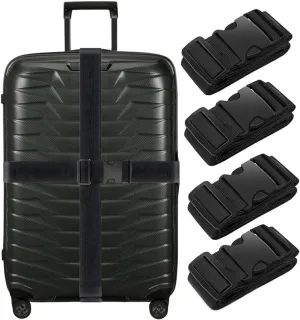 4 Pack Luggage Straps 79" Long Belts Keep Suitcase Secure While Traveling - TSA Approved Add a Bag Premium Travel Accessories for Travel Bag Closure Suitcase Belts (Black x 4)