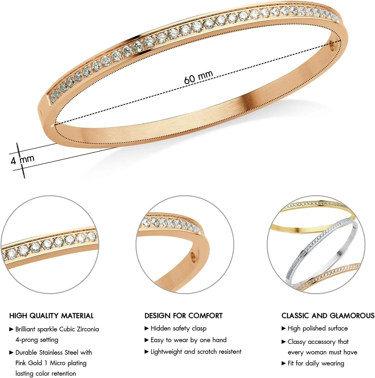 555Jewelry Womens Stainless Steel Fashion Cuff Hinged Lock Bangle Bracelet