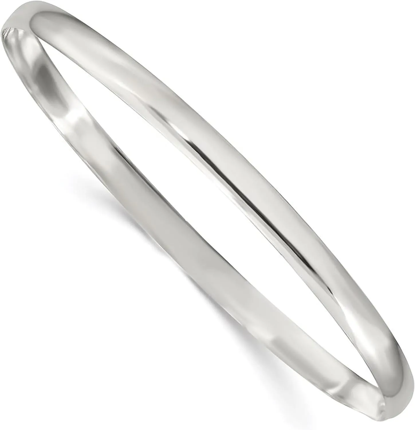 925 Sterling Silver 4mm Solid Polished Plain Slip-On Bangle Bracelet, 7" Length