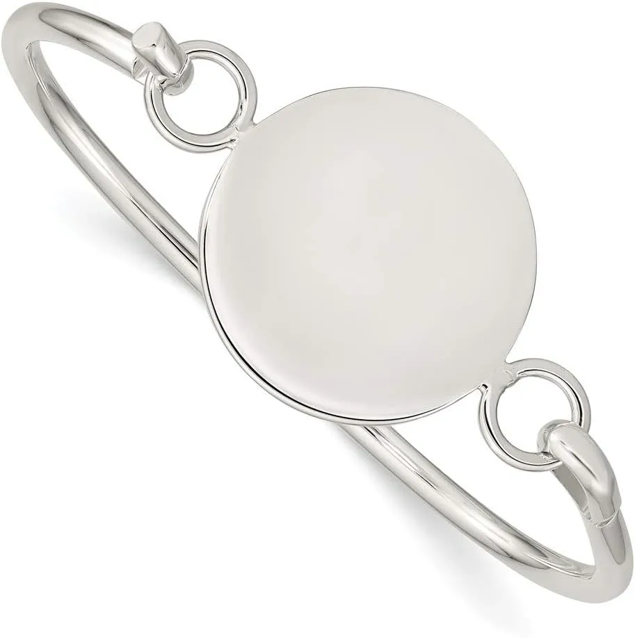925 Sterling Silver Bangle with Round ID Plate Bracelet