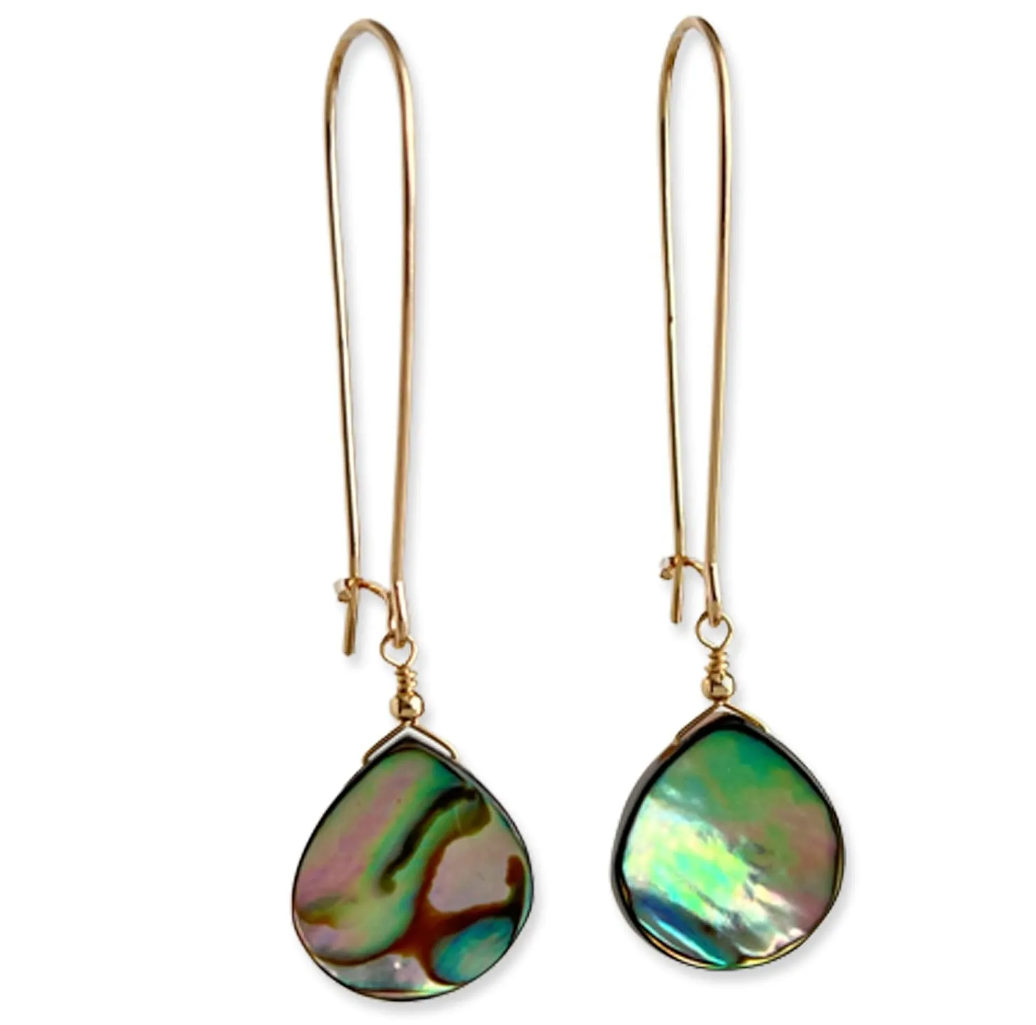 Abalone Shell Earrings for Women - 14k Gold Filled Long Dangle Earrings - Hypoallergenic (14k Gold Filled)