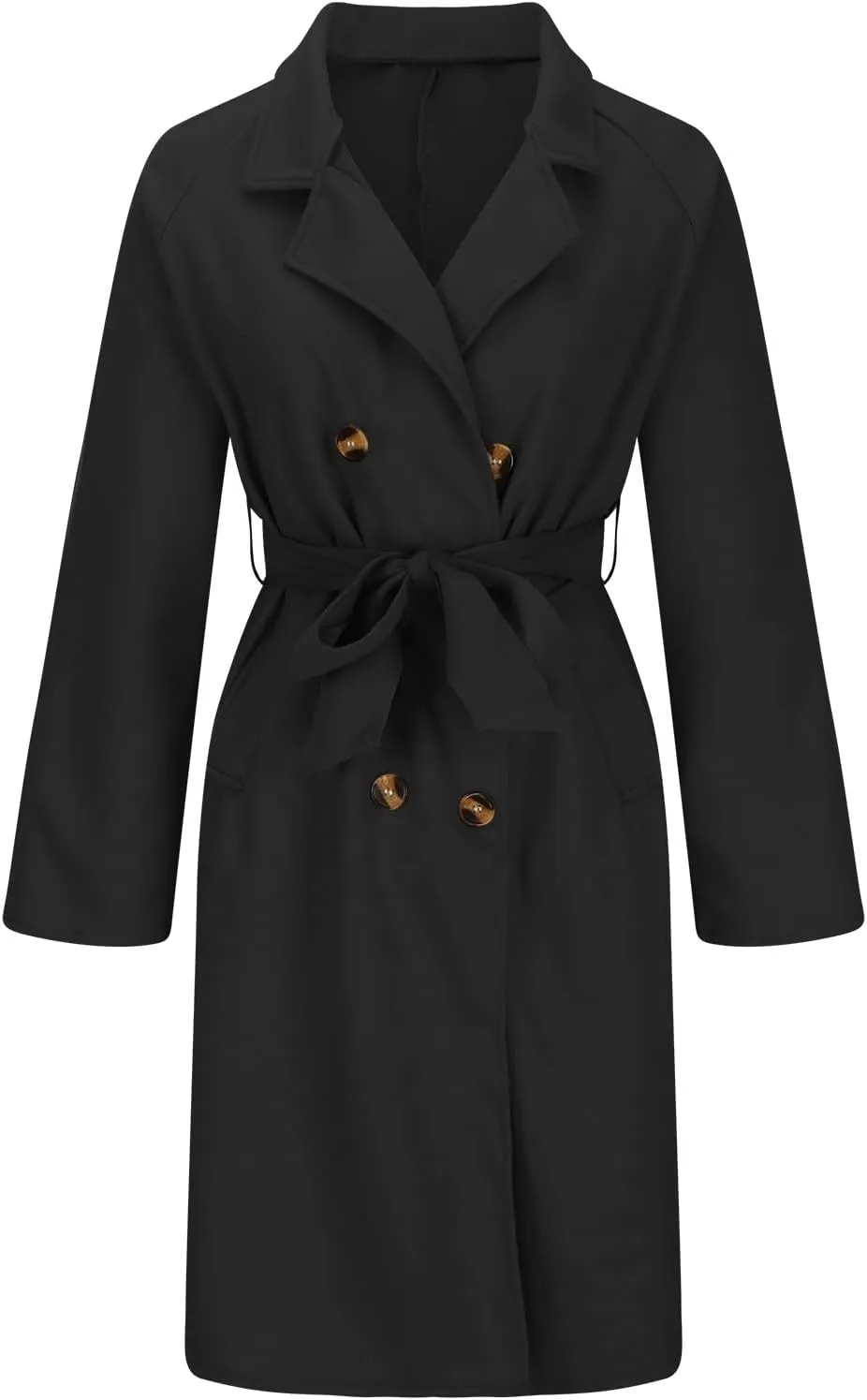 Akklian Women's Wool & Pea Coats Winter Thick Overcoat Knee-Length Waisted Wrap Coat Trendy Outwear Trench Coat with Pockets