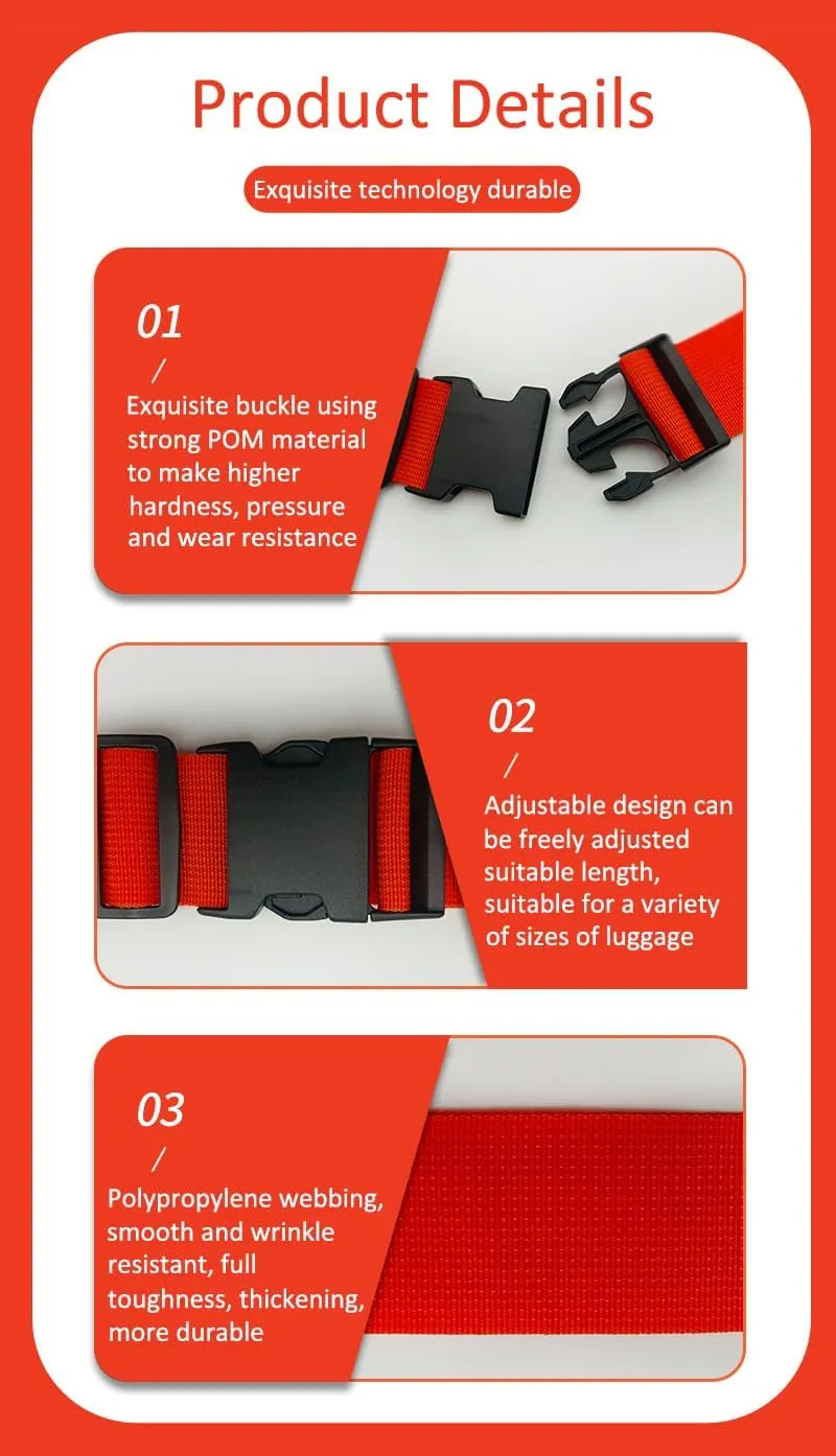 AKOAK Luggage Straps, Adjustable Travel Suitcase Belt - Keep Luggage Safe, Pack of 2 (Red and Black)