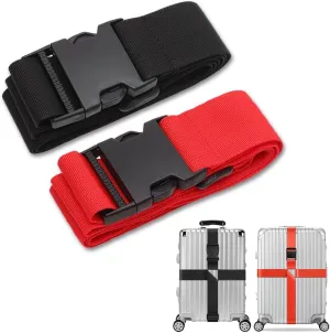 AKOAK Luggage Straps, Adjustable Travel Suitcase Belt - Keep Luggage Safe, Pack of 2 (Red and Black)