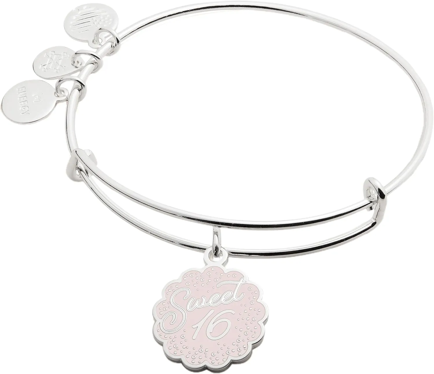 Alex and Ani Occasions Expandable Bangle for Women, Sweet 16 Charm, Shiny Silver Finish, 2 to 3.5 in
