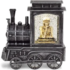 All Aboard Skeleton in Vintage Train Engine LED Light Up Glitter Water Lantern