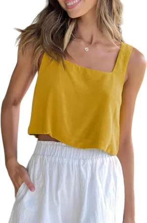 Allimy Women's Summer Thick Shoulder Straps Crop Tops Square Neckline Tank Tops