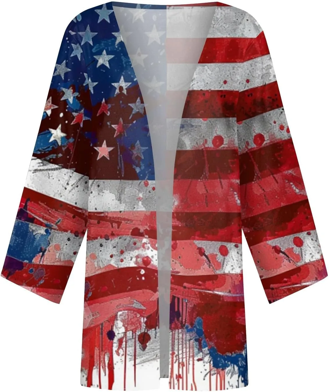 American Flag Cardigan 4Th of July Kimono Cover Up 3/4 Length Puff Sleeve Open Front Cover Up Summer 2025 Tops Clothes
