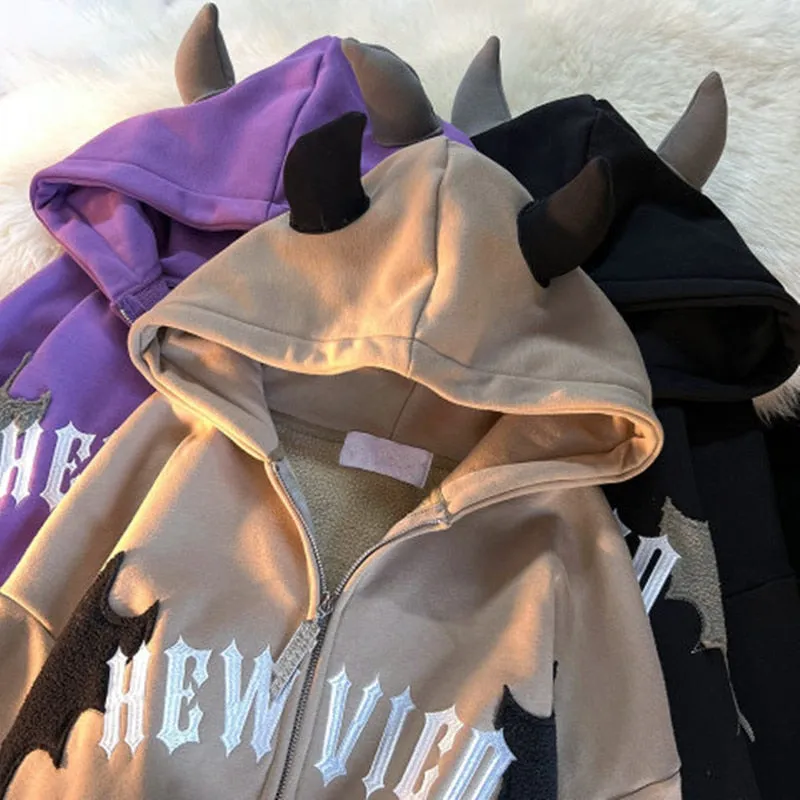 American Retro Little Devil Horn Hoodies