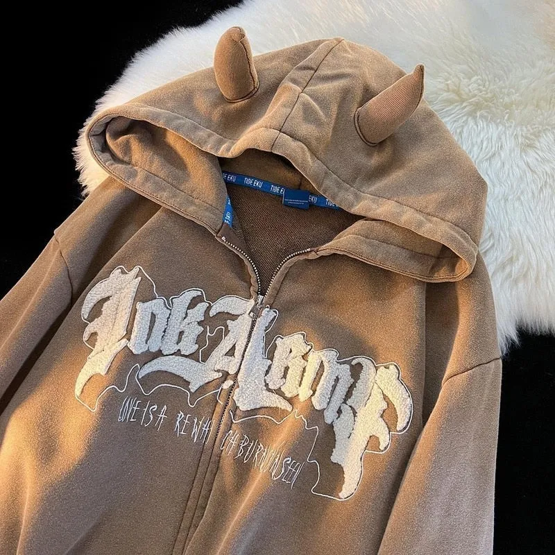 American Retro Little Devil Horn Hoodies