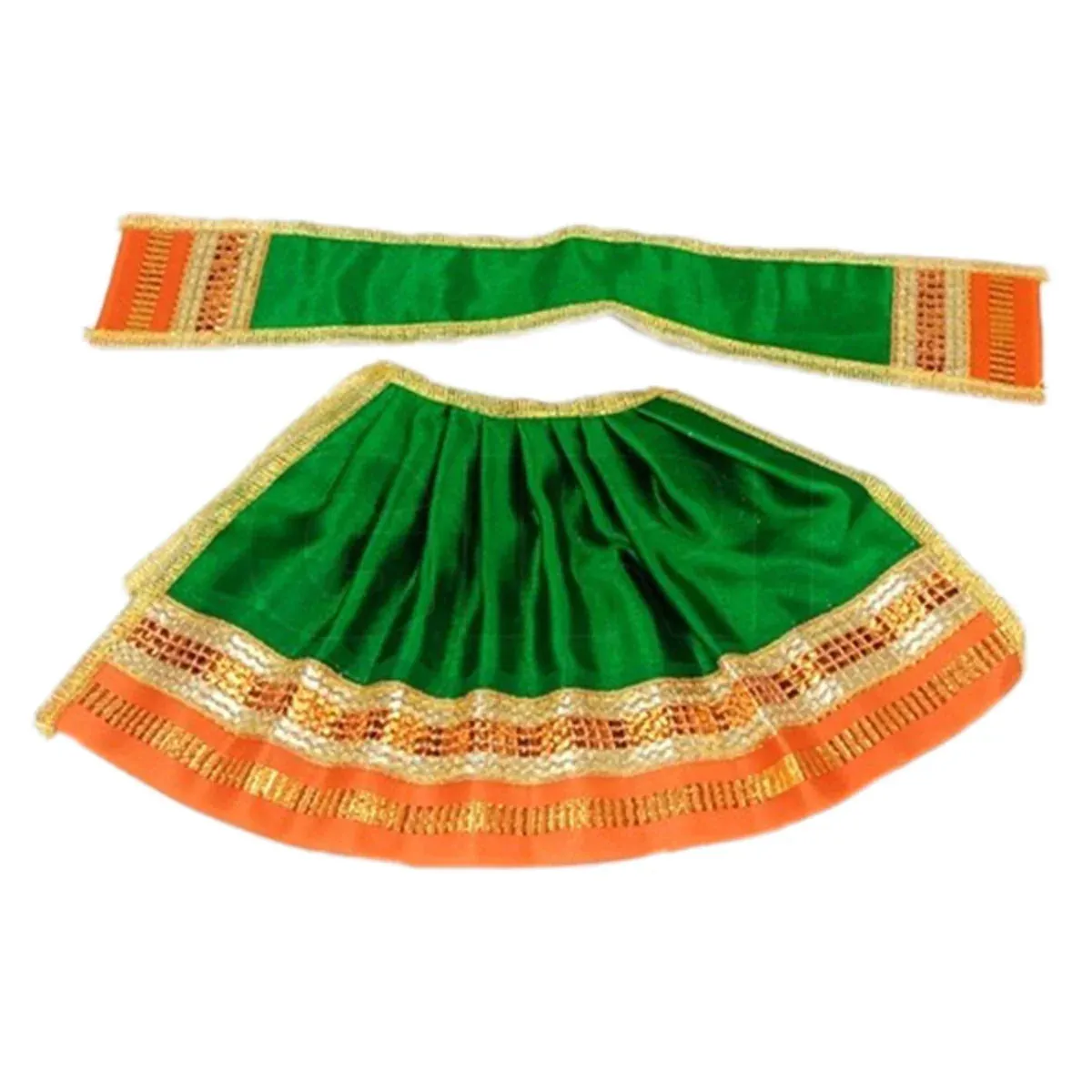 Amman Pavadai - 5 Inches | Lehenga Patka/ Satin with Jari Border Devi Poshak/ Mata Dress for Deity Decor