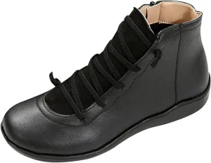 Ankle Boots for Women Fashion Lace Up Zipper Booties Arch Support Low Heel Short Boots Flat Heel Walking Booties