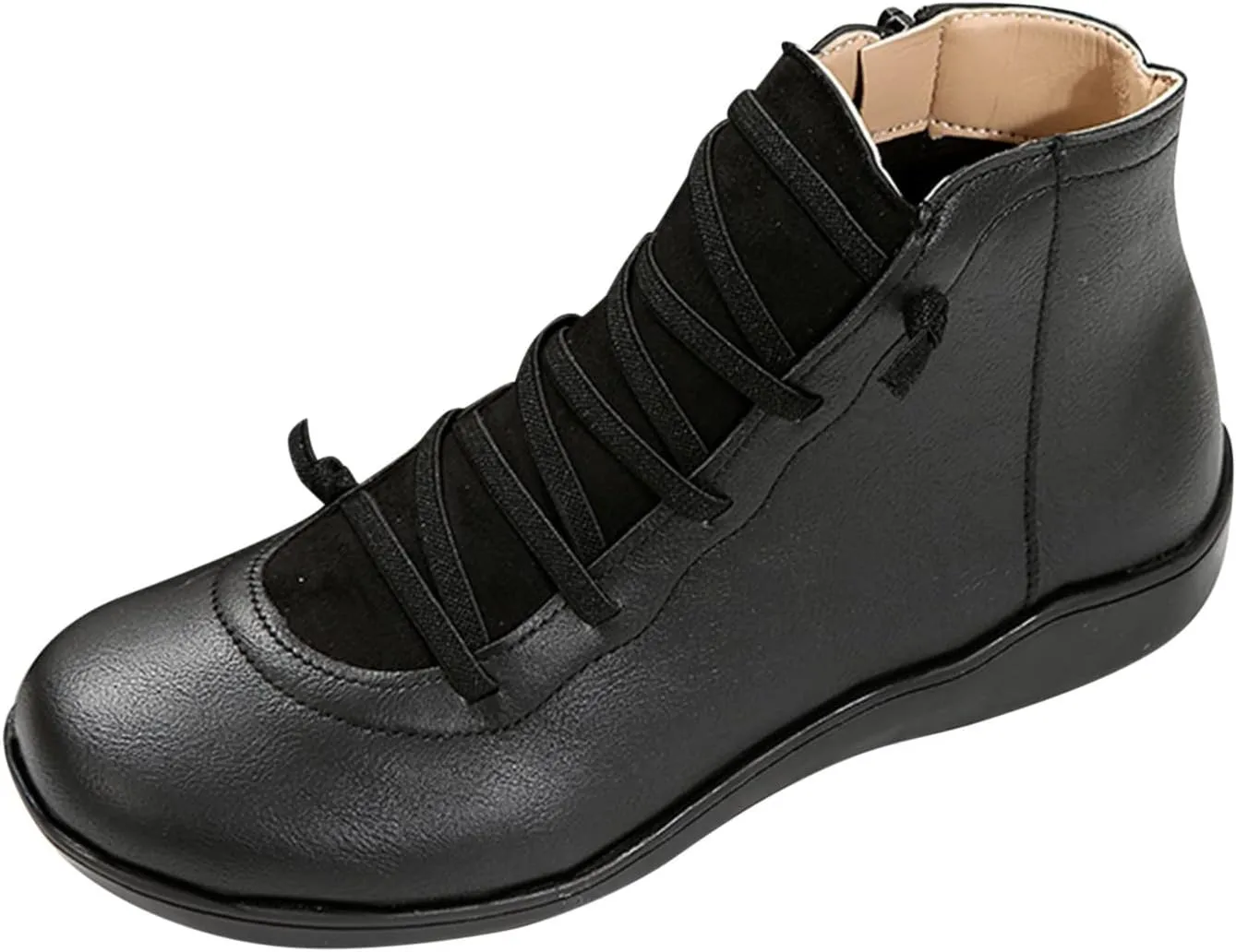 Ankle Boots for Women Fashion Lace Up Zipper Booties Arch Support Low Heel Short Boots Flat Heel Walking Booties