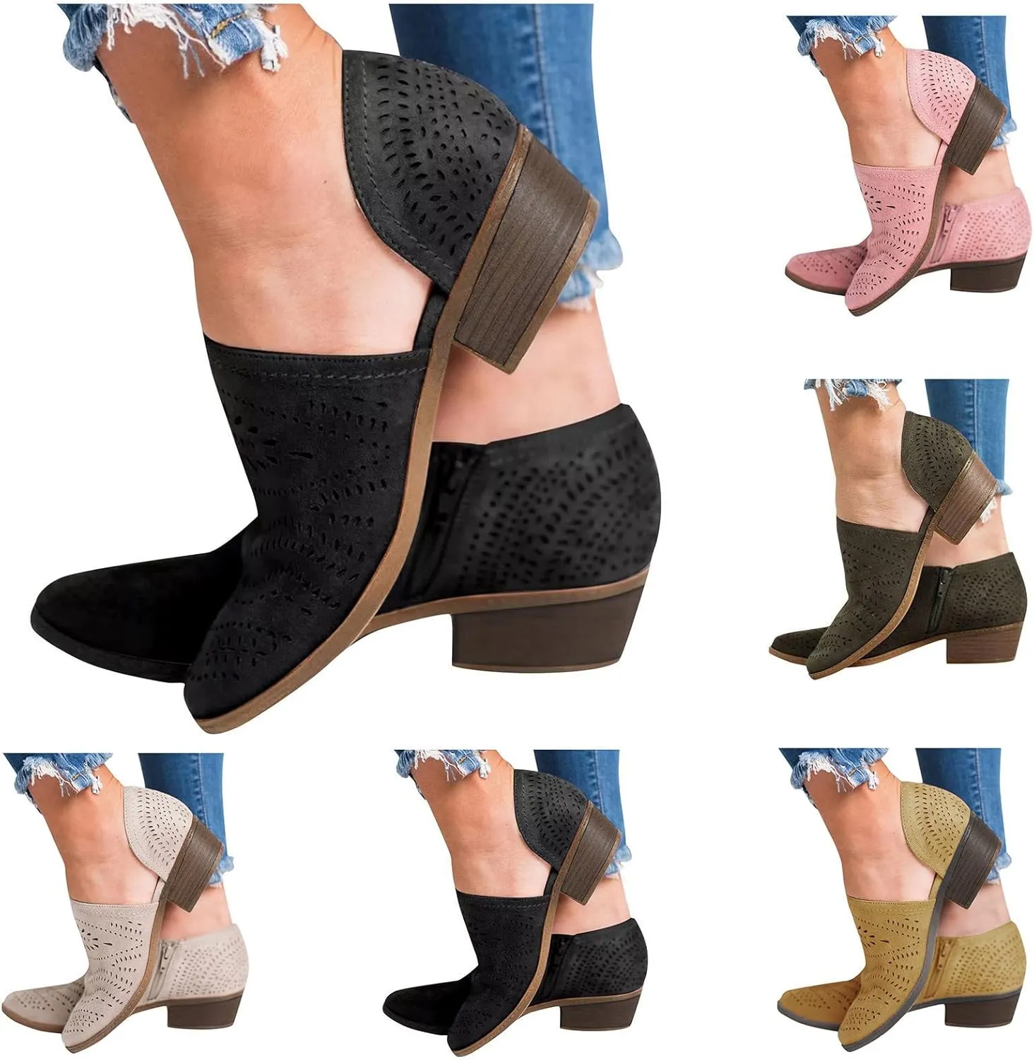 Ankle Boots for Women Platform Boots for Women Casual Shoes Hollow Out Low Heel Short Boots Side Zipper Women's Boots