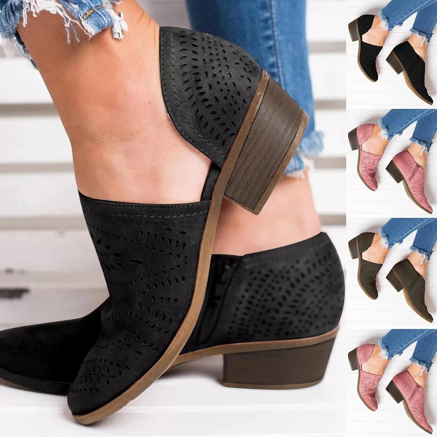 Ankle Boots for Women Platform Boots for Women Casual Shoes Hollow Out Low Heel Short Boots Side Zipper Women's Boots