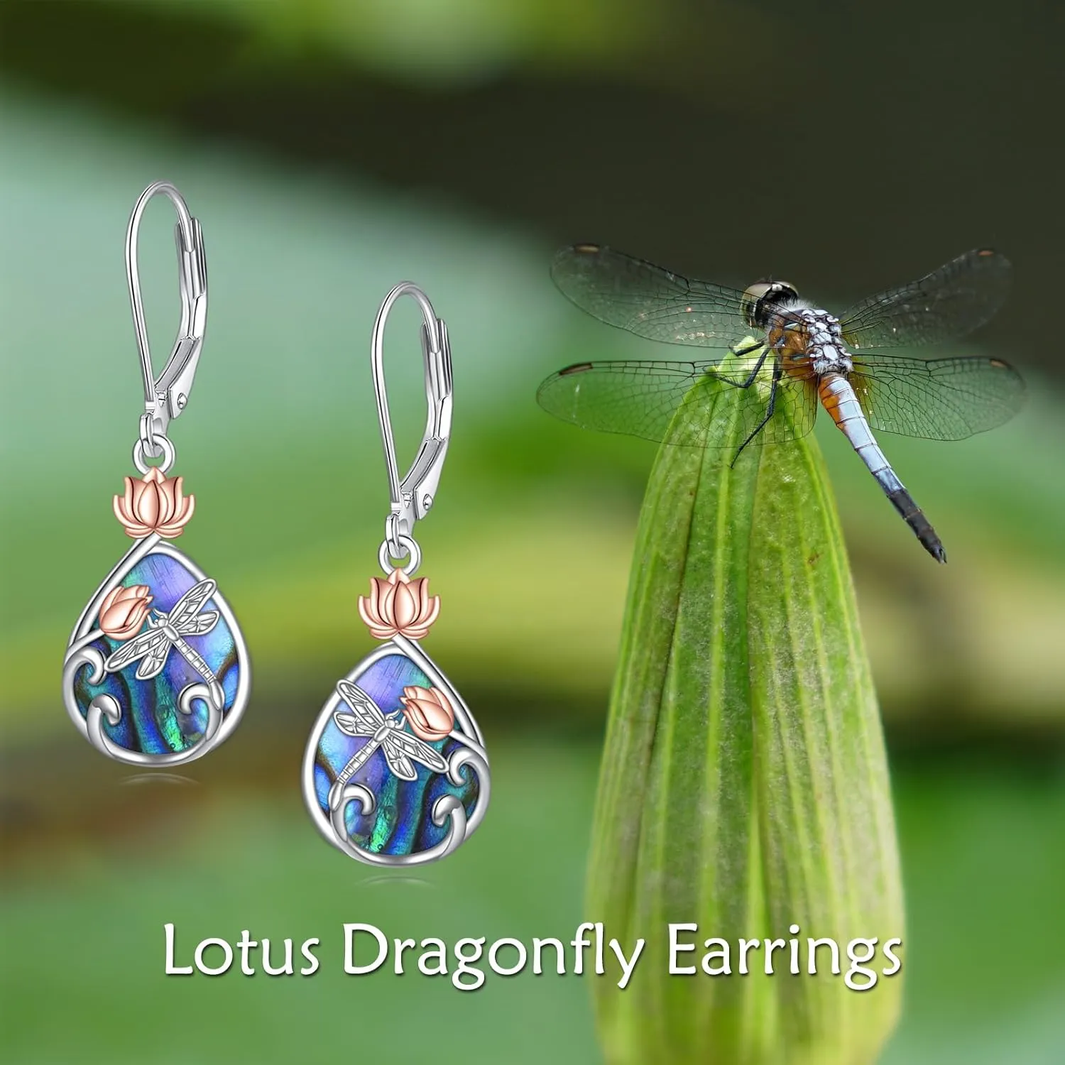 AOBOCO Butterfly/Dragonfly/Bee Leverback Earrings 925 Sterling Silver Rose Lotus Tulip Flower Filigree Dangle Earrings Teardrop Moonstone Larimar Turquoise Abalone Shell Jewelry Birthday Gifts for Women