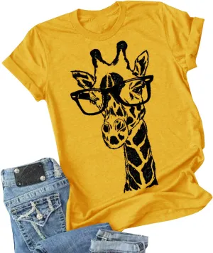 Auburet Womens Giraffe T Shirt Summer Funny Graphic Short Sleeve Crewneck Tees Casual Shirt Tops